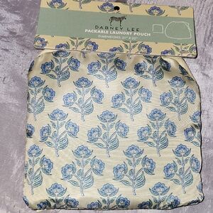 Dabney Lee Lemon Yellow Packable Laundry Pouch with Blue Floral Print Li